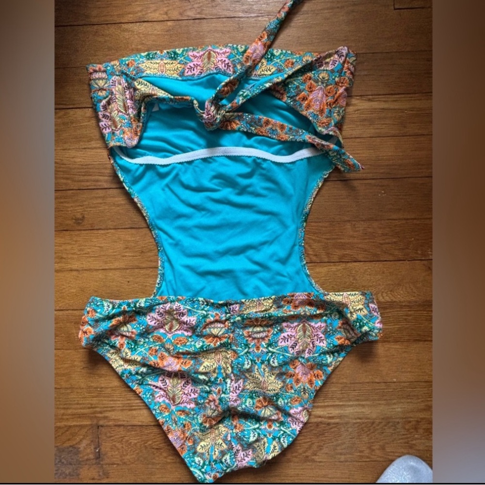 NWOT XL Target Mossimo Floral One Piece Swimsuit - Blue and Orange - Picture 2 of 2